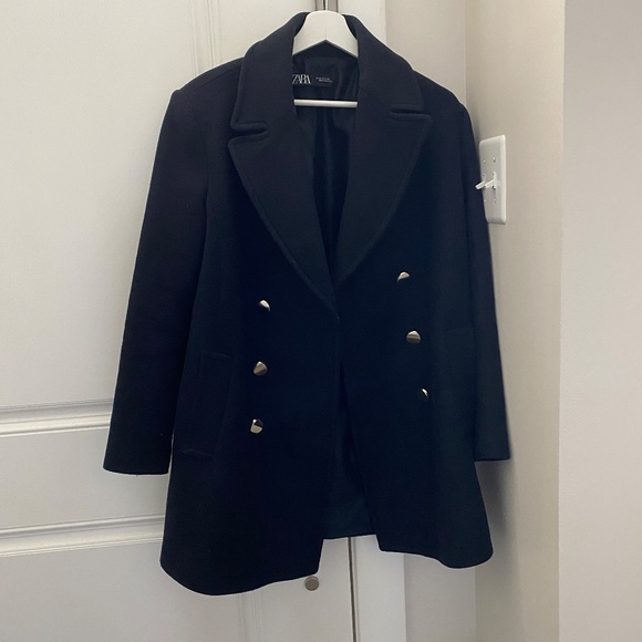 Navy Blue Double-breasted Coat - Picture 2 of 5